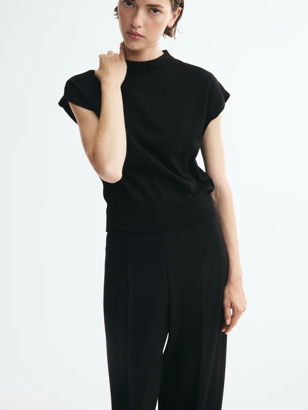 Classic Black Cap-Sleeve Knit Top
